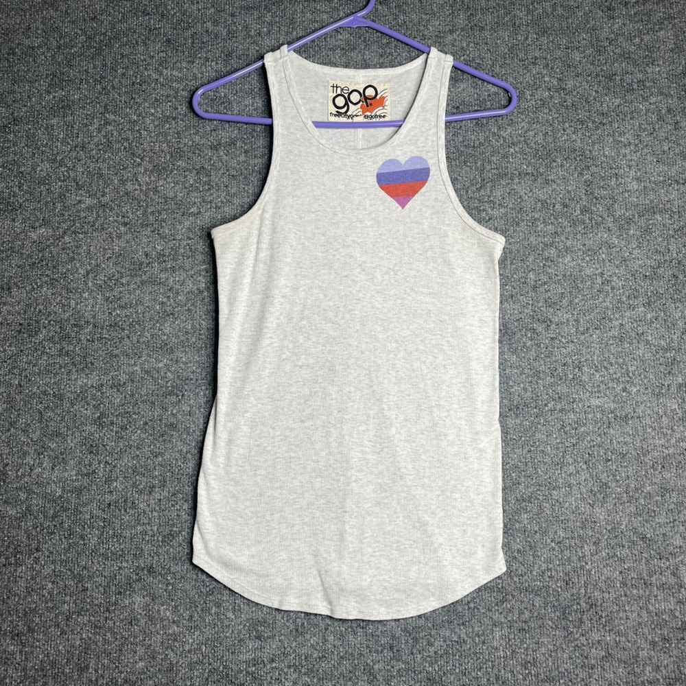 FreeCity x Gap Women M Ribbed Rainbow Heart Racerback Tank Top Limited Edition
